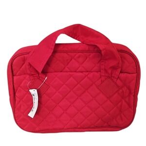 Quilted Cosmetic Bag Makeup Organizer‎ Travel Case Red Houndstooth Interior